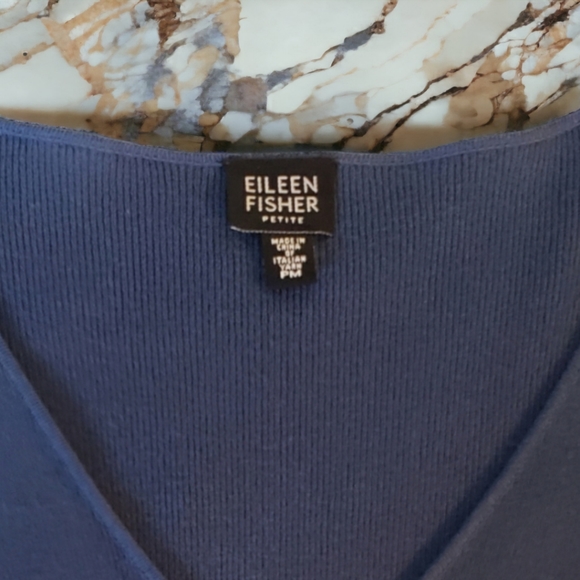 EUC Eileen Fisher Zip Up Cardigan, Petite M, Adriatic Blue, Lightweight, V Neck - Picture 4 of 4